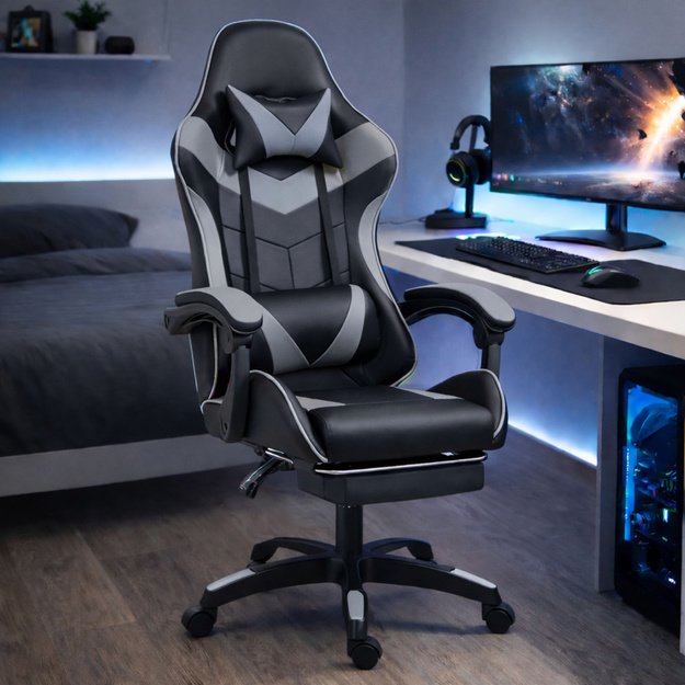 LEAN žaidimų kėdė, juodos ir pilkos spalvos