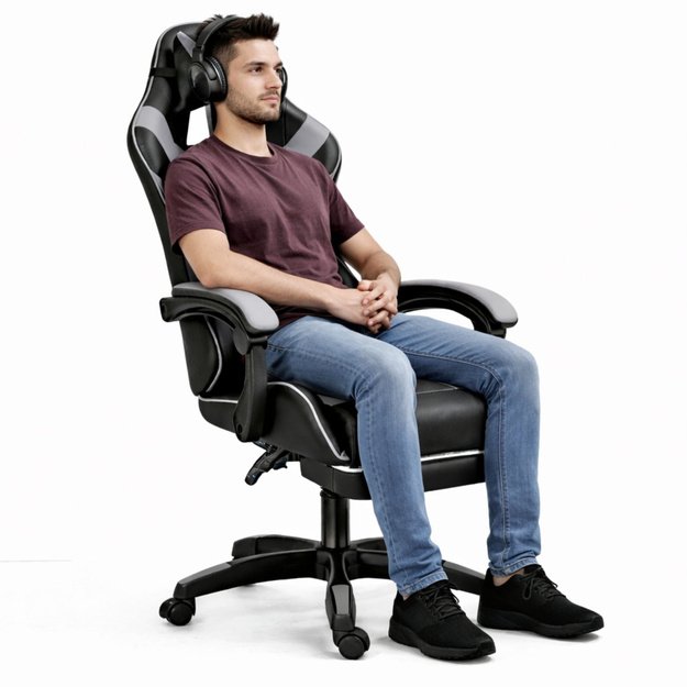 LEAN žaidimų kėdė, juodos ir pilkos spalvos