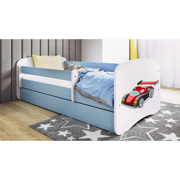 Łóżko Babydreams niebieskie auto wyścigowe bez szuflady bez materaca 160/70