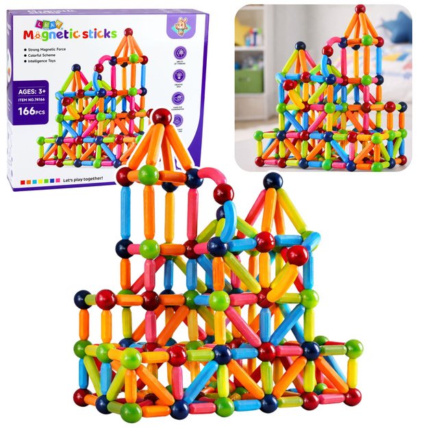 Set of Magnetic Construction Sticks Creative Colorful 166 pcs.