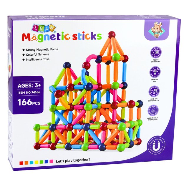 Set of Magnetic Construction Sticks Creative Colorful 166 pcs.