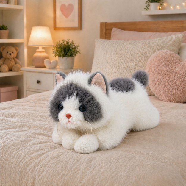 Plush Persian Cat Mascot Cuddly Toy Weighted Paws Gray White 50cm