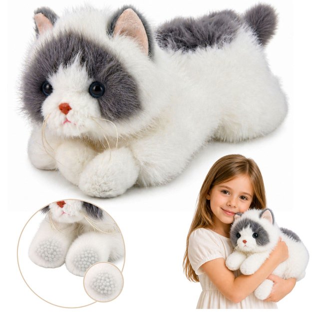 Plush Persian Cat Mascot Cuddly Toy Weighted Paws Gray White 50cm