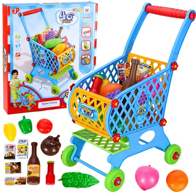 Large Shopping Cart For Children Groceries Blue 52cm 46 pcs.