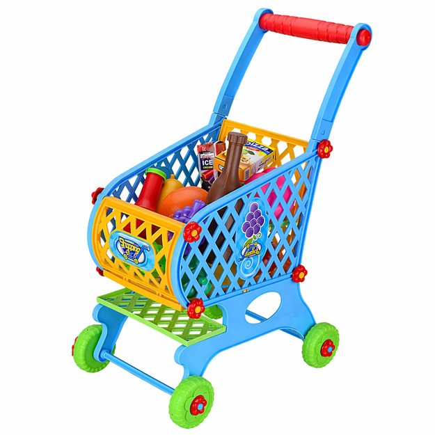 Large Shopping Cart For Children Groceries Blue 52cm 46 pcs.