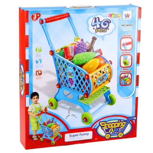 Large Shopping Cart For Children Groceries Blue 52cm 46 pcs.