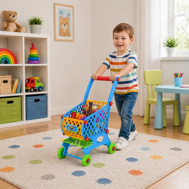 Large Shopping Cart For Children Groceries Blue 52cm 46 pcs.