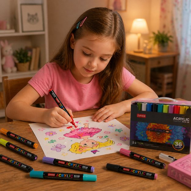 Set of Acrylic Markers, Felt-Tip Pens, Waterproof Markers, Case 36 pcs.