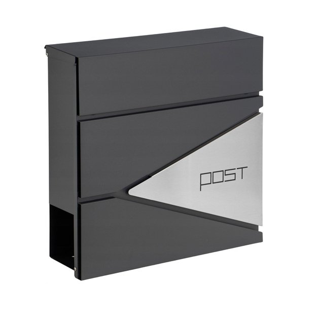 Large Mailbox for Letters and Newspapers, Anthracite, POST Inscription, 37x37x10.5 cm
