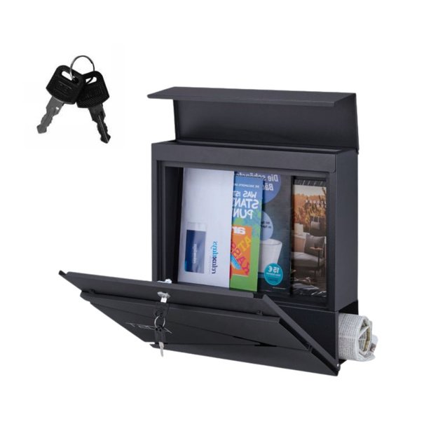 Large Mailbox for Letters and Newspapers, Anthracite, POST Inscription, 37x37x10.5 cm