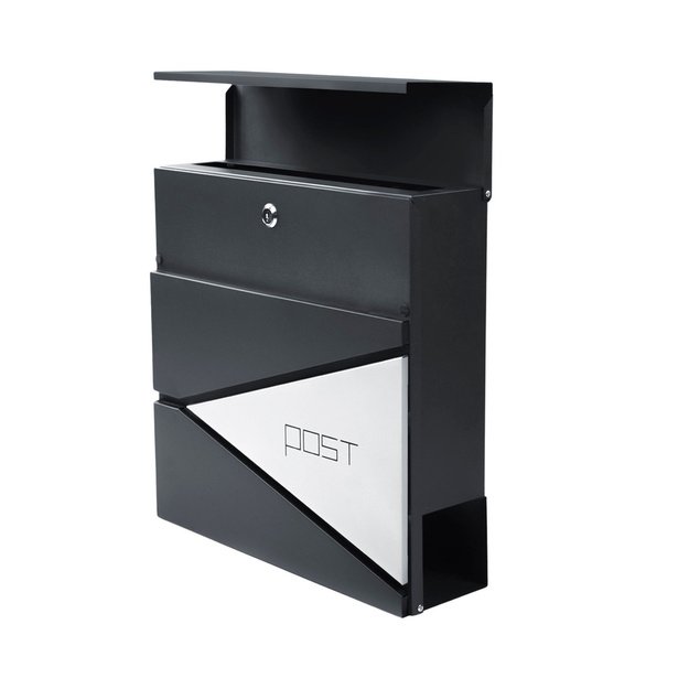 Large Mailbox for Letters and Newspapers, Anthracite, POST Inscription, 37x37x10.5 cm