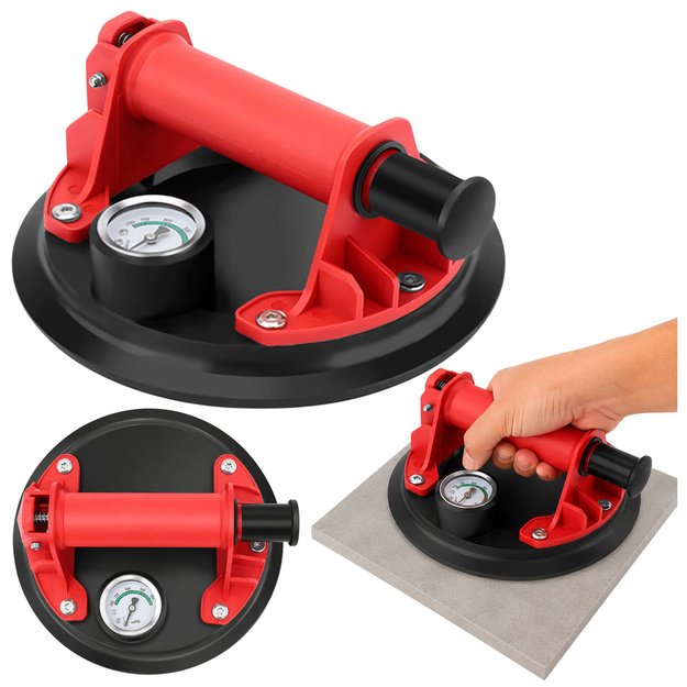 Vacuum Suction Cup for Tiles, Glazes, and Glass with Pressure Gauge 20 cm