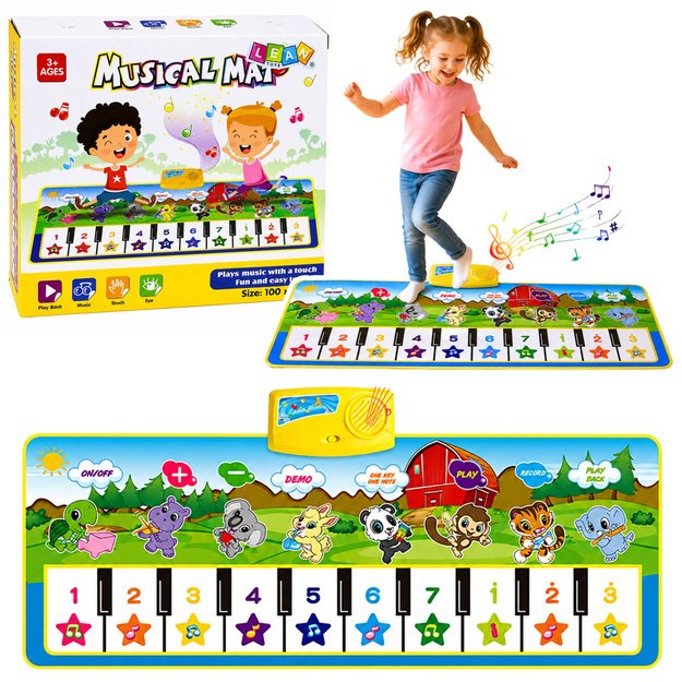 Educational Musical Mat Piano Animals Instrument Sounds 100x36 cm