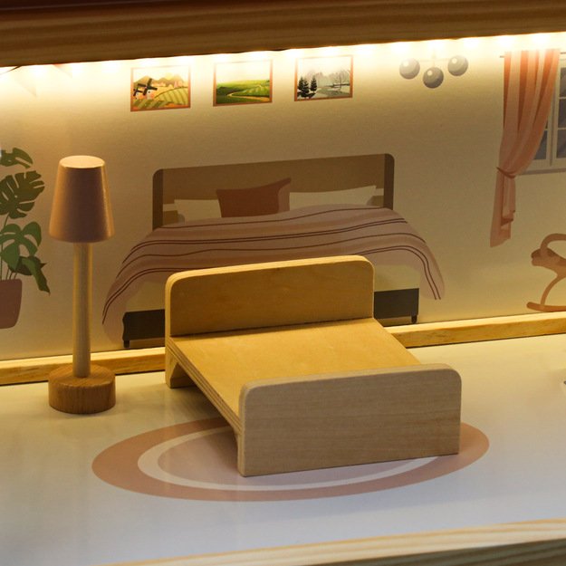 Domek dla lalek drewniany mebelki 78cm r&oacute;ż LED