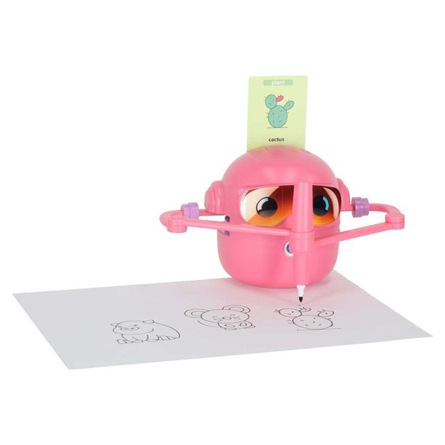 Interaktyvus piešimo robotas su kortelėmis ir žymekliais, rožinis