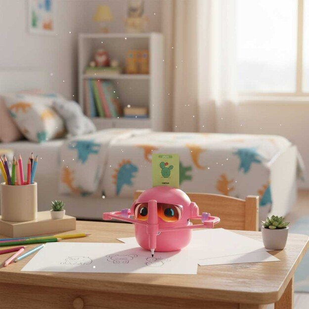 Zabawka interaktywna edukacyjna robot nauka rysowania fiszki mazaki r&oacute;żowy