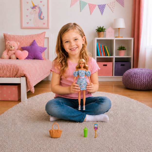 Anlily Fashion Doll in Blue Floral Dress, Bag, and Accessories Set