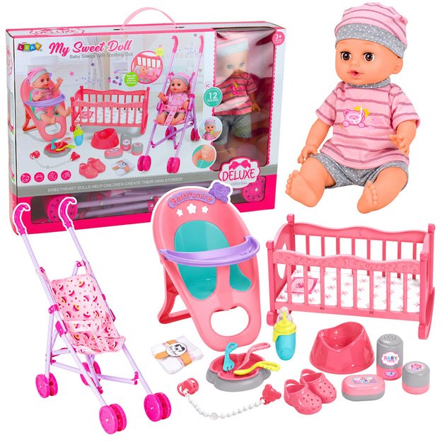 Interactive Baby Doll Peeing Stroller Cradle Accessories 3-in-1 Set