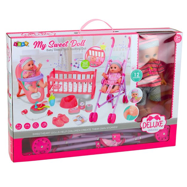 Interactive Baby Doll Peeing Stroller Cradle Accessories 3-in-1 Set