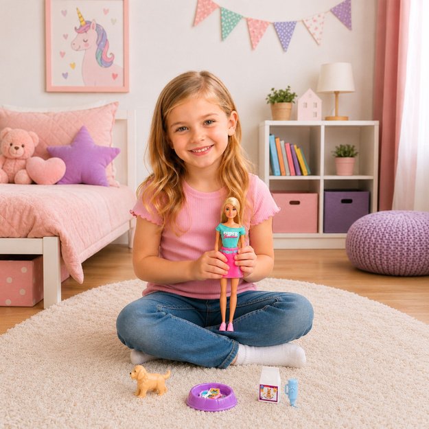 Anlily lėlė su augintinio šuniuko aksesuarais ir patalynės komplektu