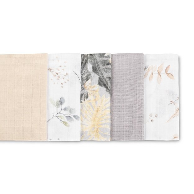 TETRA DIAPER 70X80 5-PACK FLORAL GREY