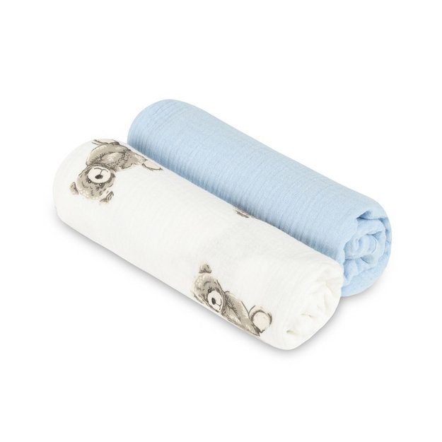 DIAPER CRUSHED MUSLIN 60X75 2-PACK TEDDY BLUE