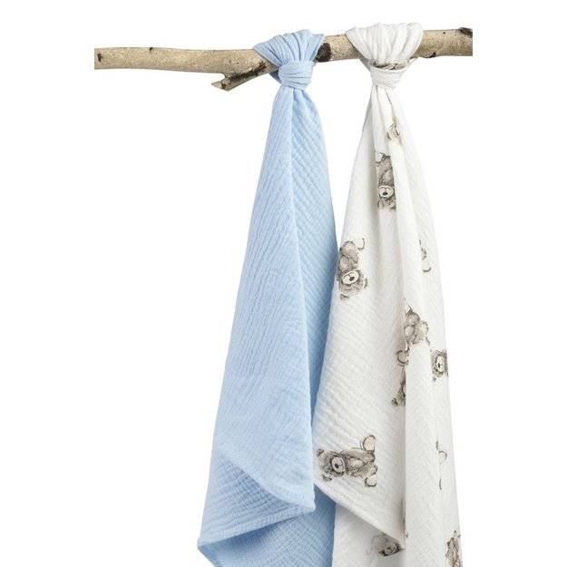 DIAPER CRUSHED MUSLIN 60X75 2-PACK TEDDY BLUE