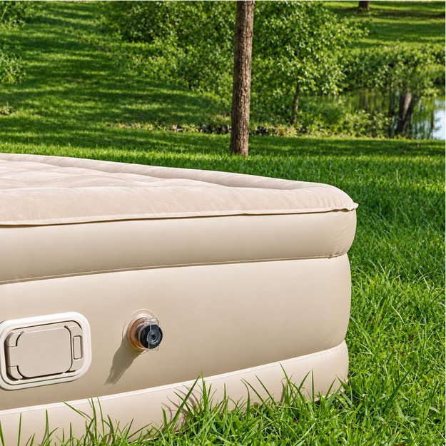 2-Person Inflatable Mattress with Electric Pump, Pillow, Beige, 198x152 cm