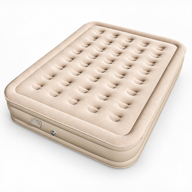 2-Person Inflatable Mattress with Electric Pump, Pillow, Beige, 198x152 cm
