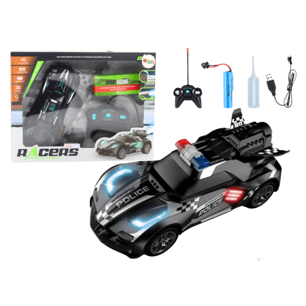 Juodas policijos nuotolinio valdymo R/C sportinis automobilis