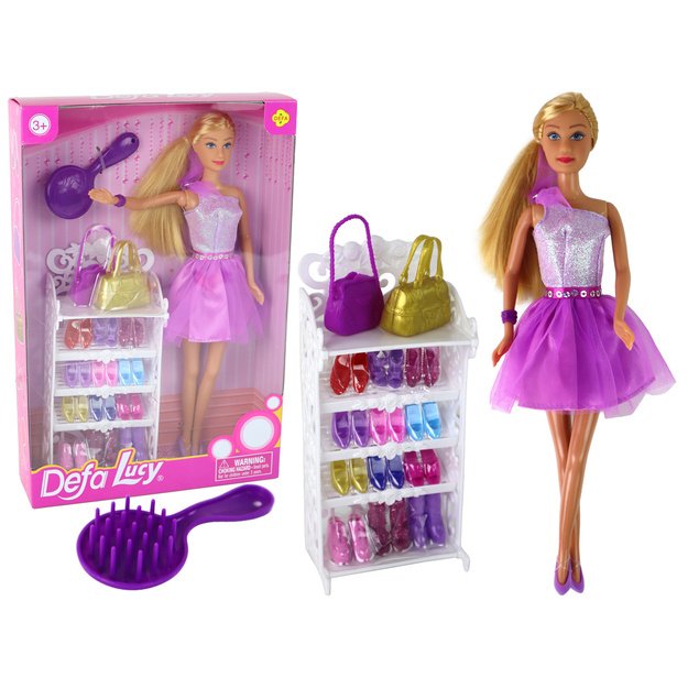 Lucy Doll Violetinės blizgučių suknelės rinkinys Batai