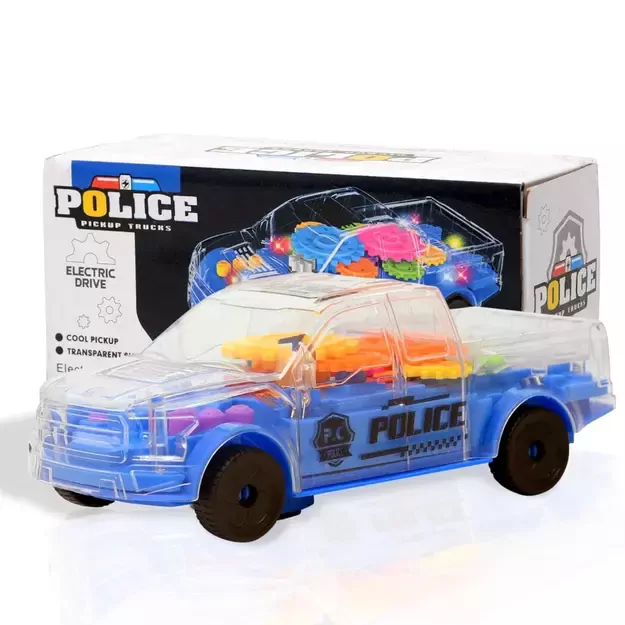 Rotaļu caurspīdīgs policijas auto