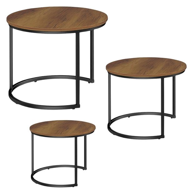 Set of 3-in-1 Round Coffee Tables Vintage Natural Wood 51cm 40cm 30cm 1