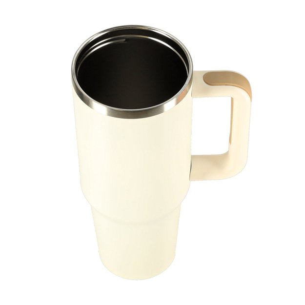 Termo puodelis su šiaudeliu ir rankenėle termosas 1200ml kreminės spalvos 7