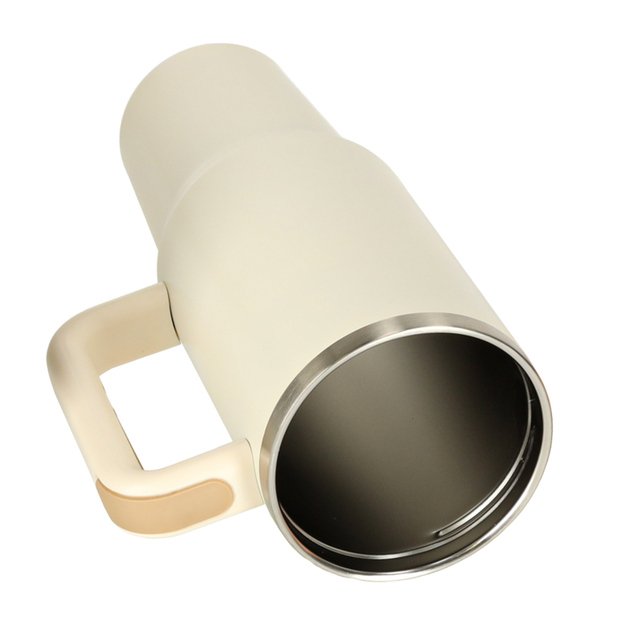 Termo puodelis su šiaudeliu ir rankenėle termosas 1200ml kreminės spalvos 8