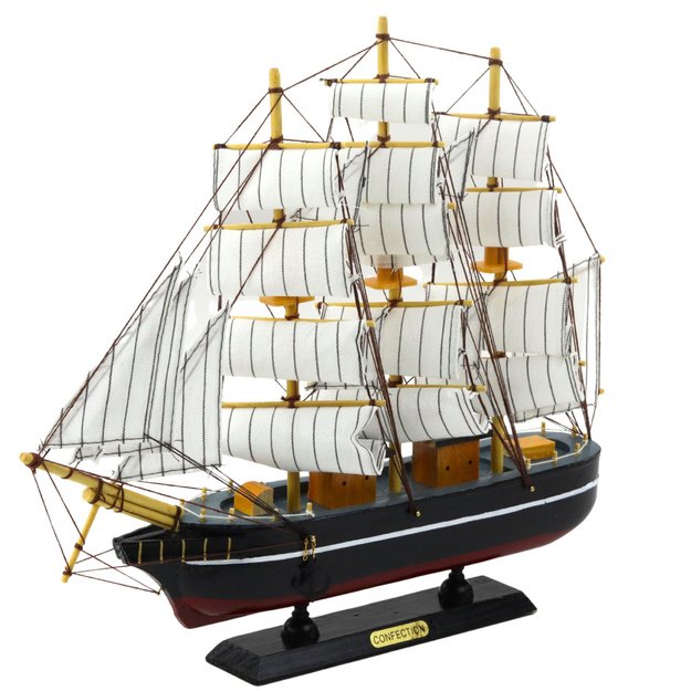 Collectible Model Decorative Three-masted Sailing Ship Black 39x36cm 1