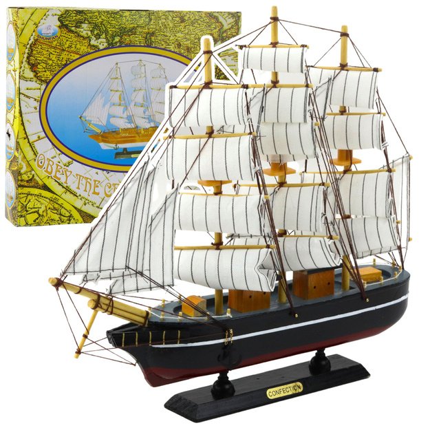 Collectible Model Decorative Three-masted Sailing Ship Black 39x36cm