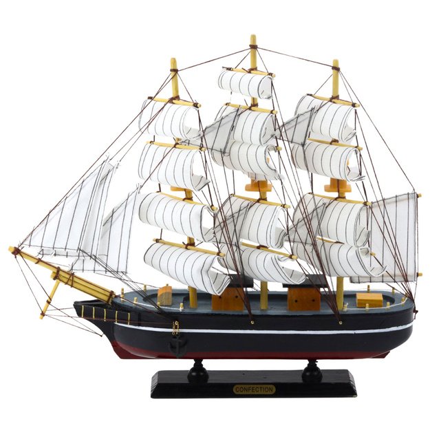 Collectible Model Decorative Three-masted Sailing Ship Black 39x36cm 2