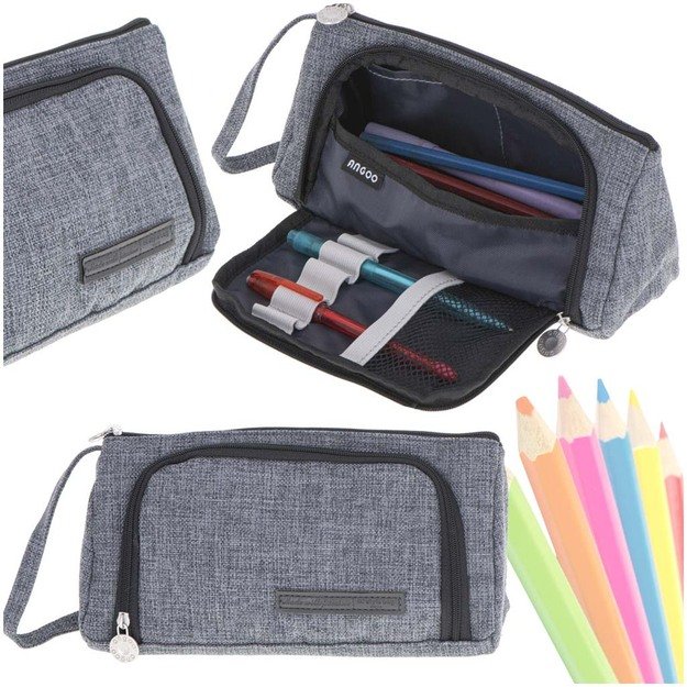 Mokyklinis pieštukinis dėklas dvigubas maišelis tuštybės dėklas pilkas 36