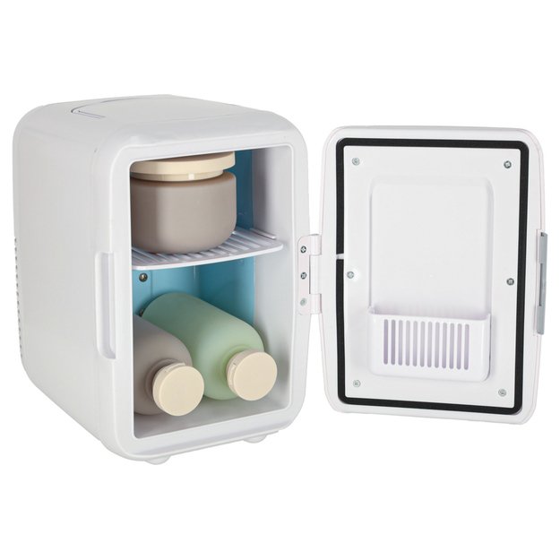 Elektrinis automobilinis mini kelioninis šaldytuvas maistui, kosmetikai, šildymui, šaldymui 2in1, 4L, baltos spalvos 9