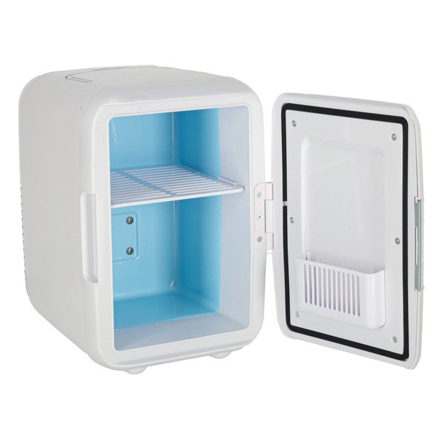 Elektrinis automobilinis mini kelioninis šaldytuvas maistui, kosmetikai, šildymui, šaldymui 2in1, 4L, baltos spalvos 3