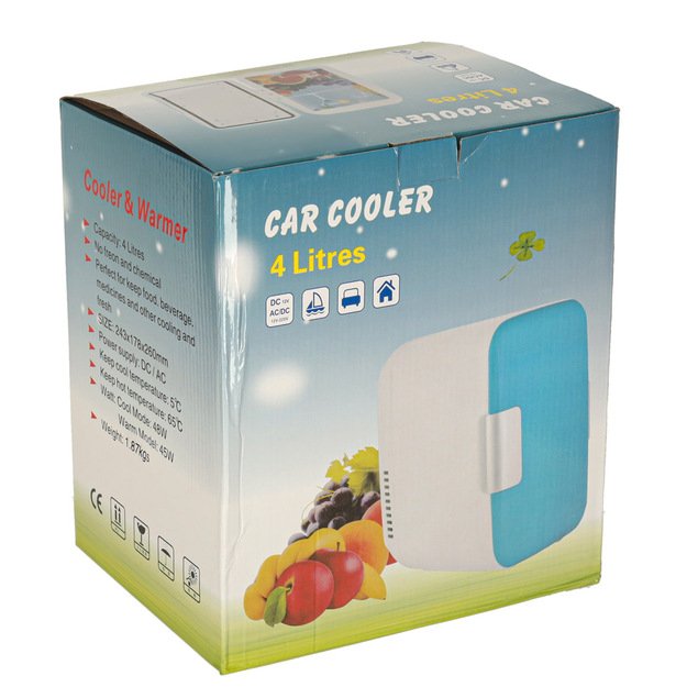 Elektrinis automobilinis mini kelioninis šaldytuvas maistui, kosmetikai, šildymui, šaldymui 2in1, 4L, baltos spalvos 12