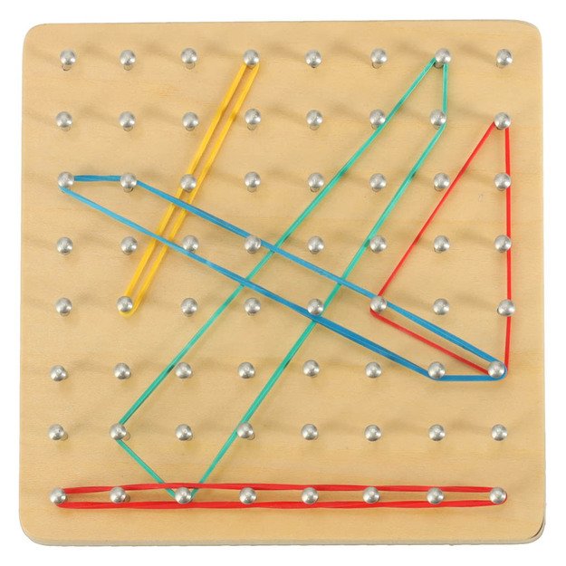 Wooden geolent puzzle with rubber bands