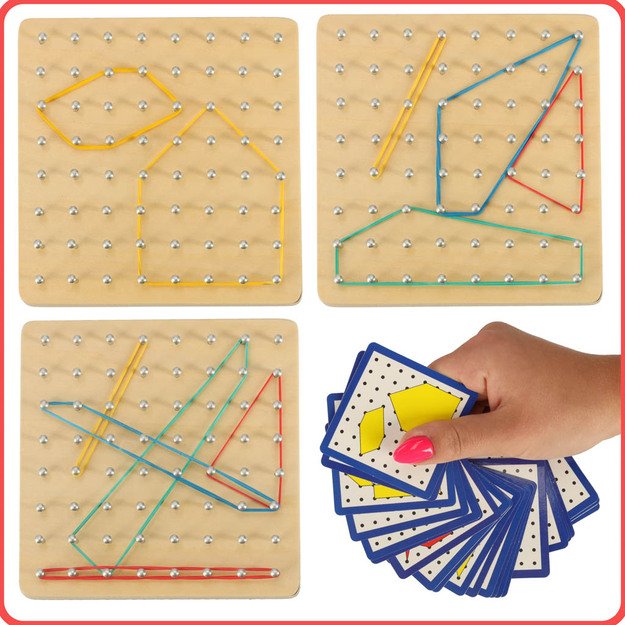 Wooden geolent puzzle with rubber bands