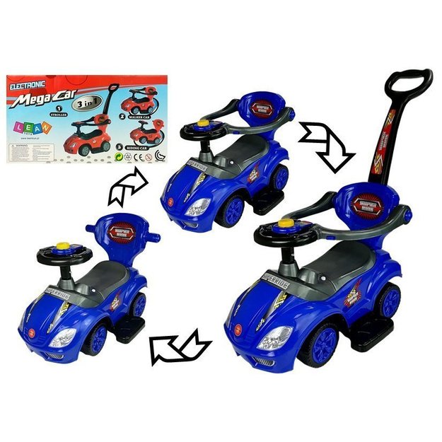 Toddlers Ride On Push Along with Parent Handle Mega Car 3in1 Blue