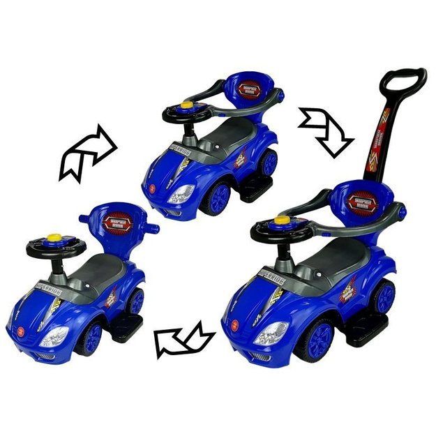Toddlers Ride On Push Along with Parent Handle Mega Car 3in1 Blue 1