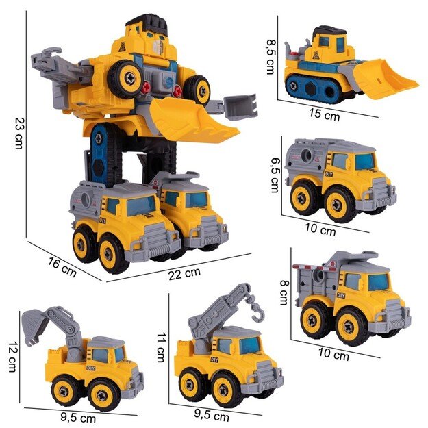 Konstruktorius robotas transformuojasi į 5 skirtingus automobilius