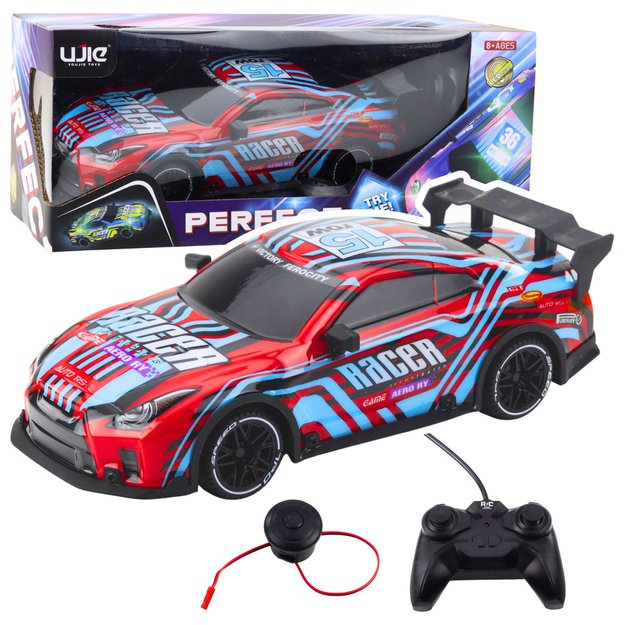 Ferngesteuertes RC-Rennauto mit leuchtender Karosserie in Blau und Rot