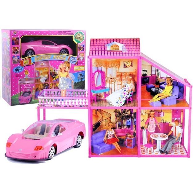Folded  Large Villa for Dolls 76 cm +  Pink Car + Accessories