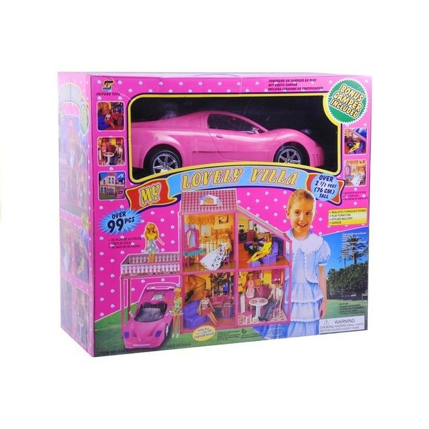 Folded  Large Villa for Dolls 76 cm +  Pink Car + Accessories